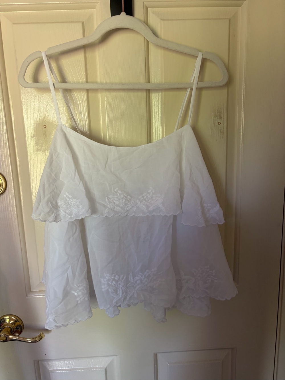 J. Crew White Embroidered Tiered Spaghetti Strap Cami